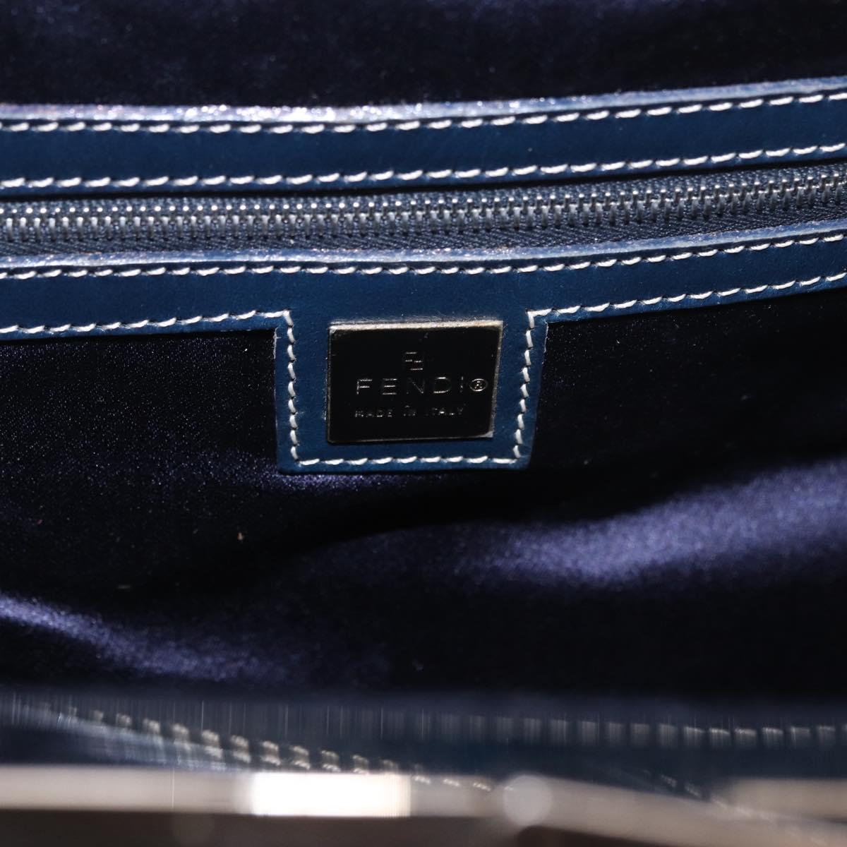 FENDI Zucchino Canvas Hand Bag Navy Silver Auth ka4913V