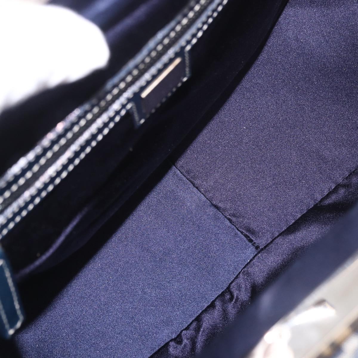 FENDI Zucchino Canvas Hand Bag Navy Silver Auth ka4913V