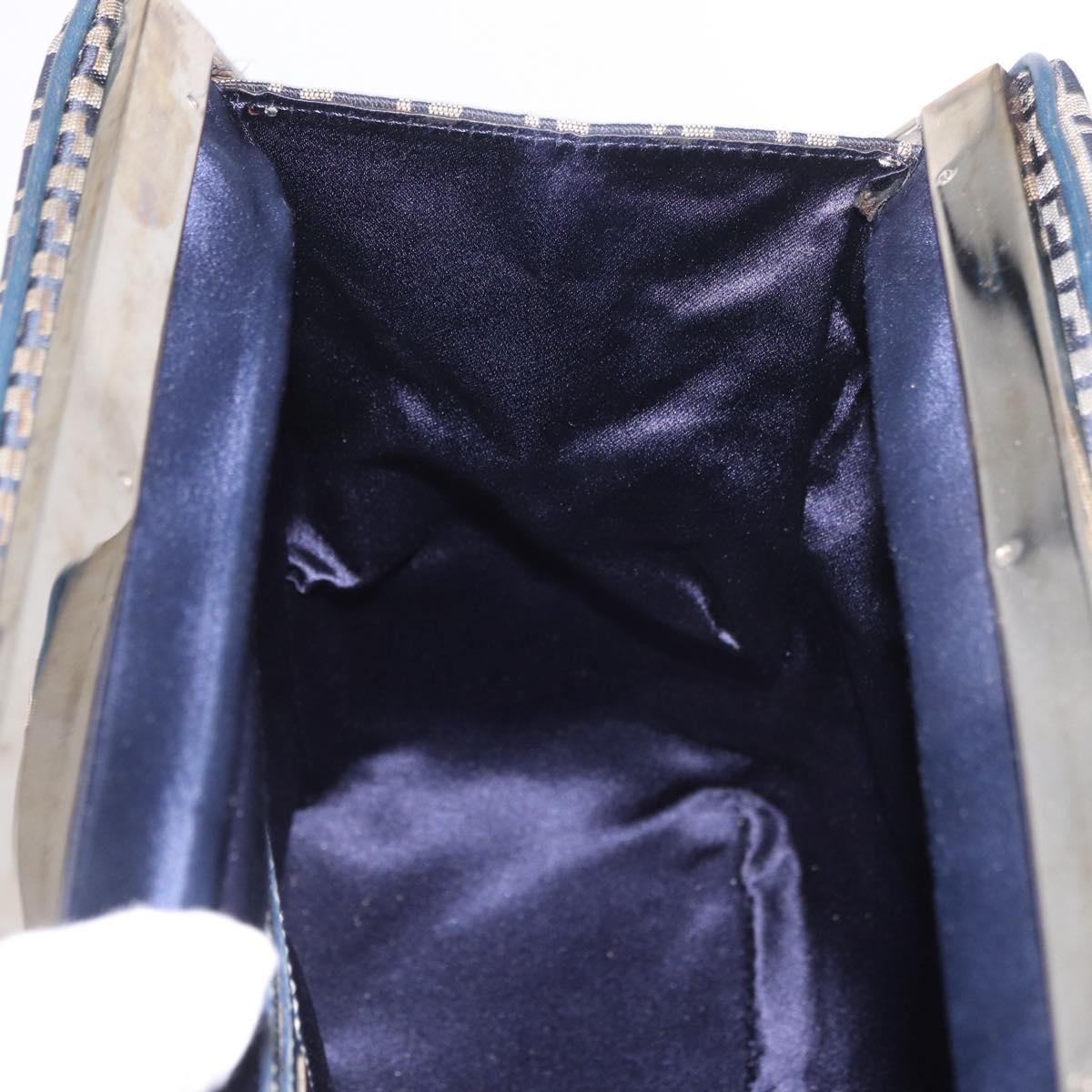FENDI Zucchino Canvas Hand Bag Navy Silver Auth ka4913V