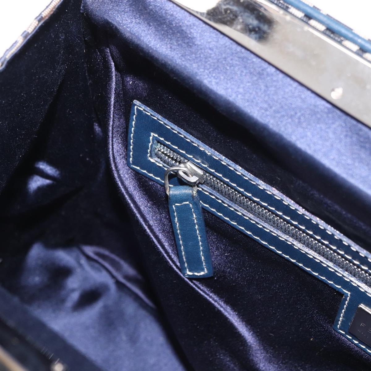 FENDI Zucchino Canvas Hand Bag Navy Silver Auth ka4913V