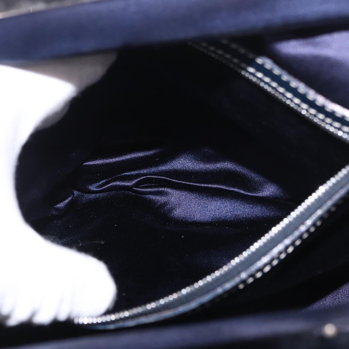 FENDI Zucchino Canvas Hand Bag Navy Silver Auth ka4913V
