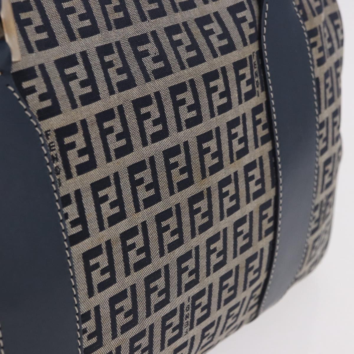 FENDI Zucchino Canvas Hand Bag Navy Silver Auth ka4913V