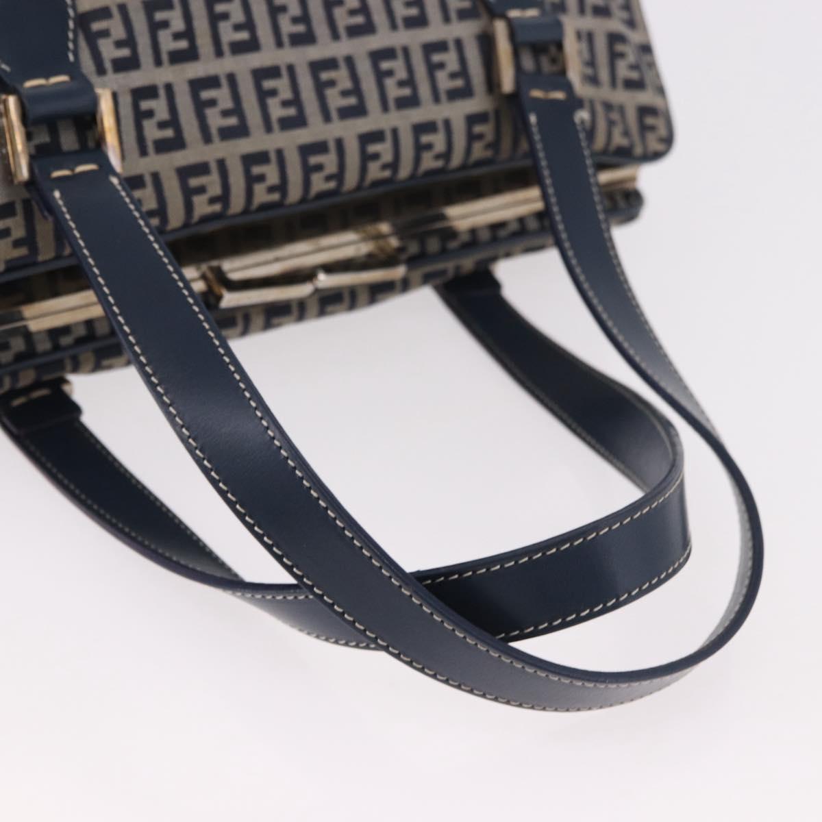 FENDI Zucchino Canvas Hand Bag Navy Silver Auth ka4913V