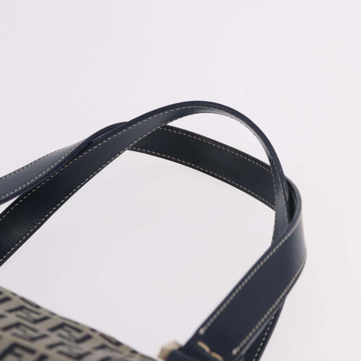 FENDI Zucchino Canvas Hand Bag Navy Silver Auth ka4913V