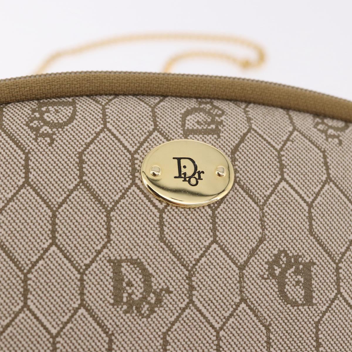 Christian Dior Honeycomb Canvas Chain Shoulder Bag PVC Beige Gold Auth ka4914