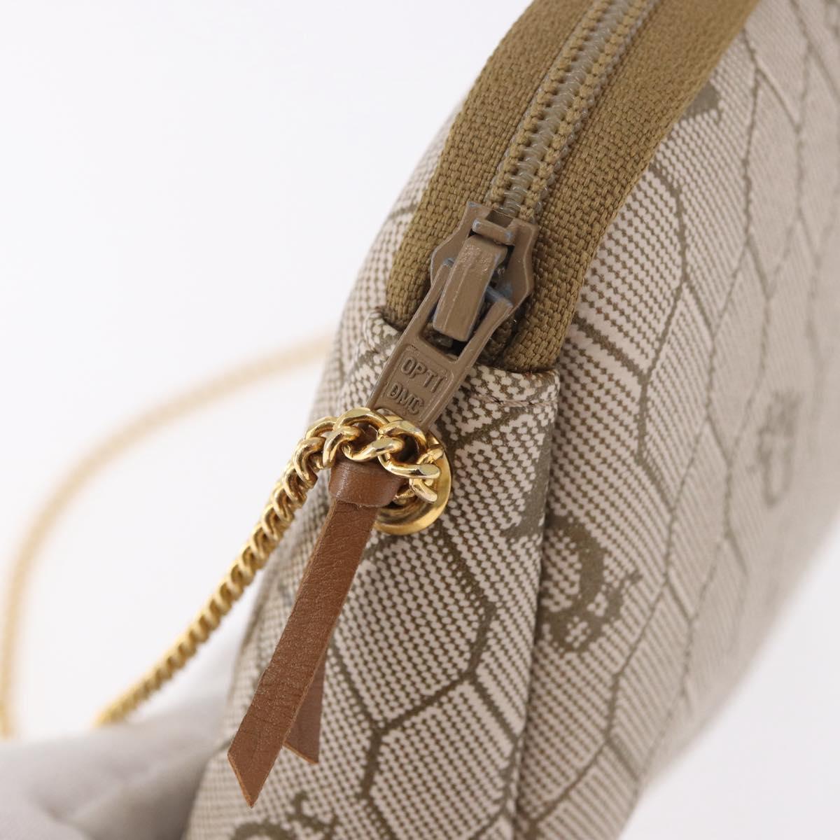 Christian Dior Honeycomb Canvas Chain Shoulder Bag PVC Beige Gold Auth ka4914