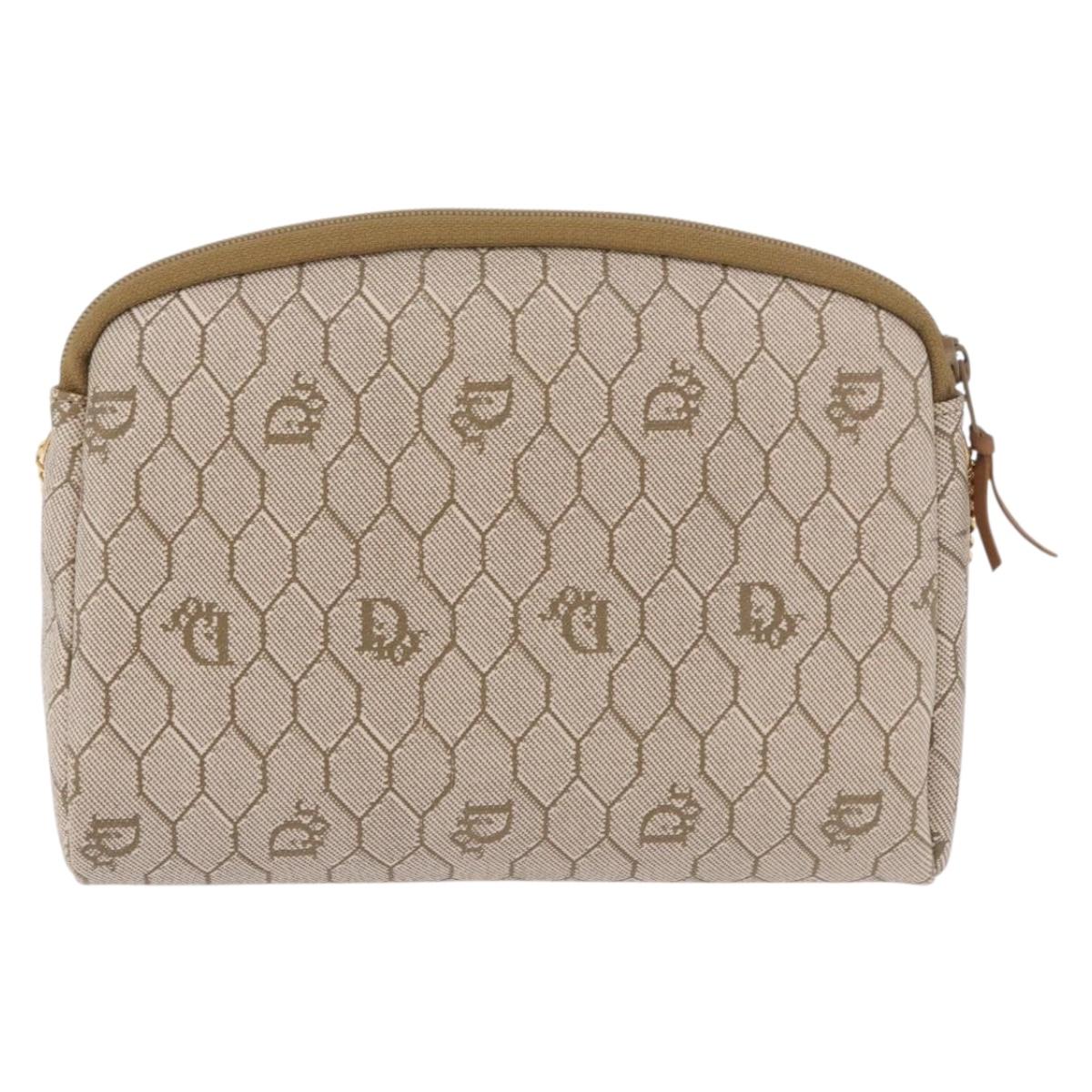 Christian Dior Honeycomb Canvas Chain Shoulder Bag PVC Beige Gold Auth ka4914