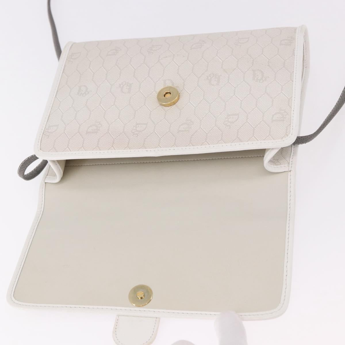 Christian Dior Honeycomb Canvas Shoulder Bag PVC White Gold Auth ka4915