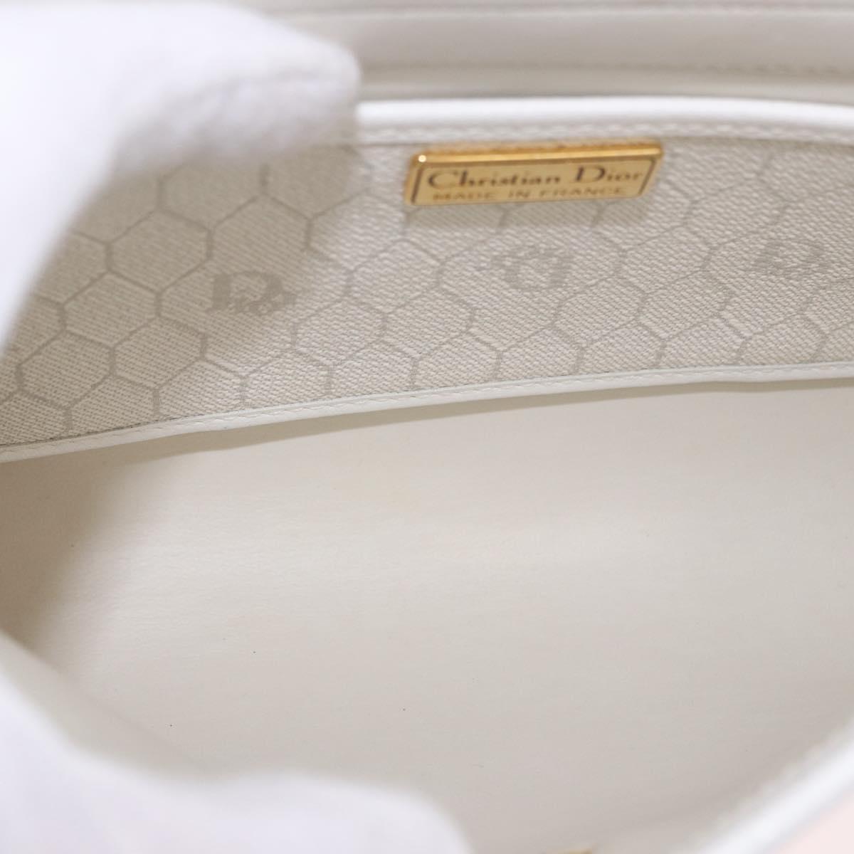 Christian Dior Honeycomb Canvas Shoulder Bag PVC White Gold Auth ka4915