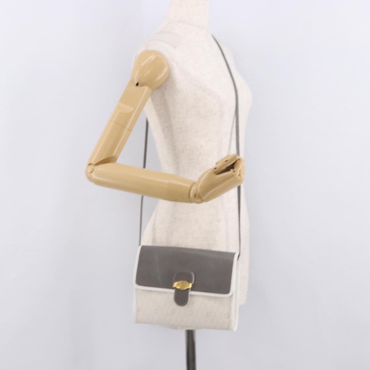 Christian Dior Honeycomb Canvas Shoulder Bag PVC White Gold Auth ka4915
