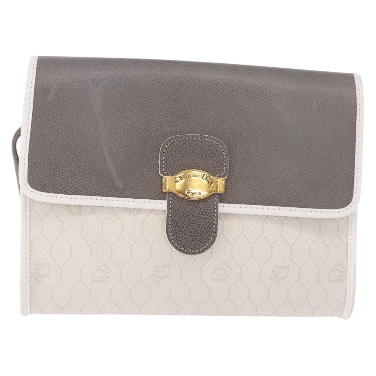 Christian Dior Honeycomb Canvas Shoulder Bag PVC White Gold Auth ka4915