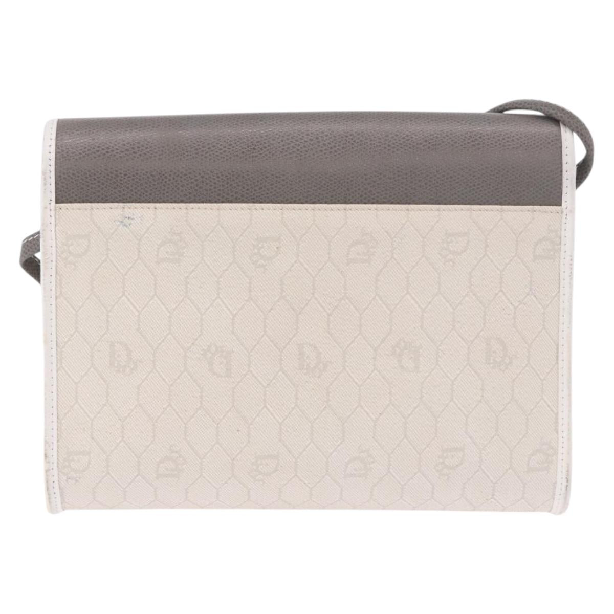 Christian Dior Honeycomb Canvas Shoulder Bag PVC White Gold Auth ka4915