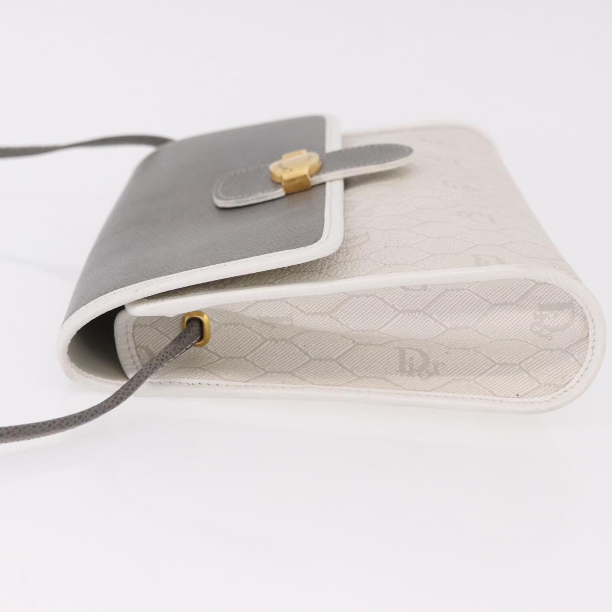 Christian Dior Honeycomb Canvas Shoulder Bag PVC White Gold Auth ka4915