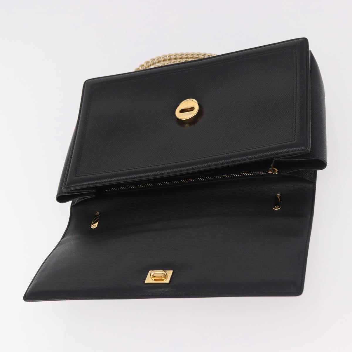 Salvatore Ferragamo Vala Chain Shoulder Bag Leather Black Gold Auth ka4916A