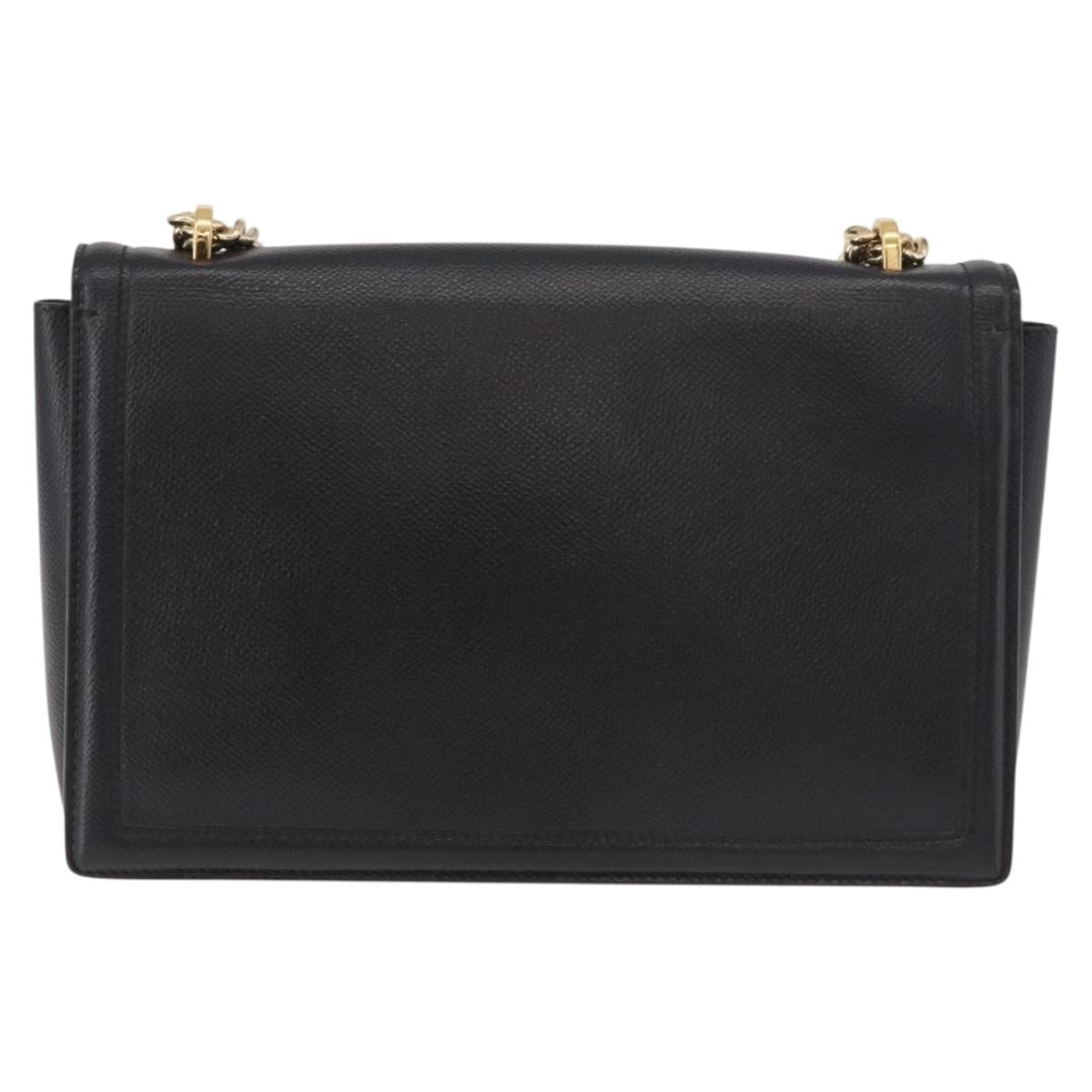 Salvatore Ferragamo Vala Chain Shoulder Bag Leather Black Gold Auth ka4916A