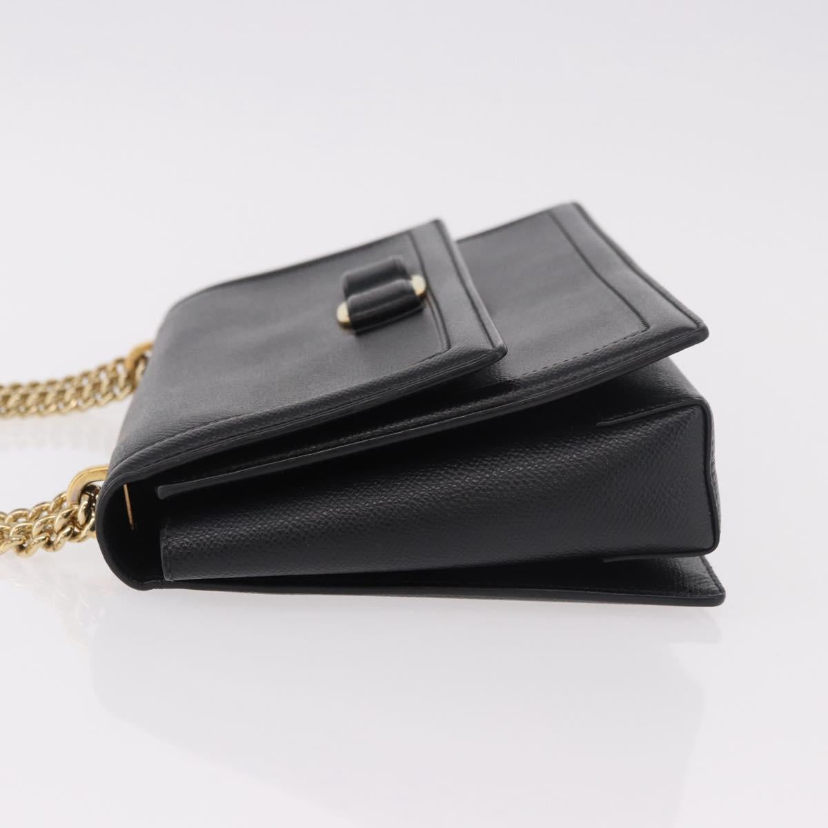 Salvatore Ferragamo Vala Chain Shoulder Bag Leather Black Gold Auth ka4916A