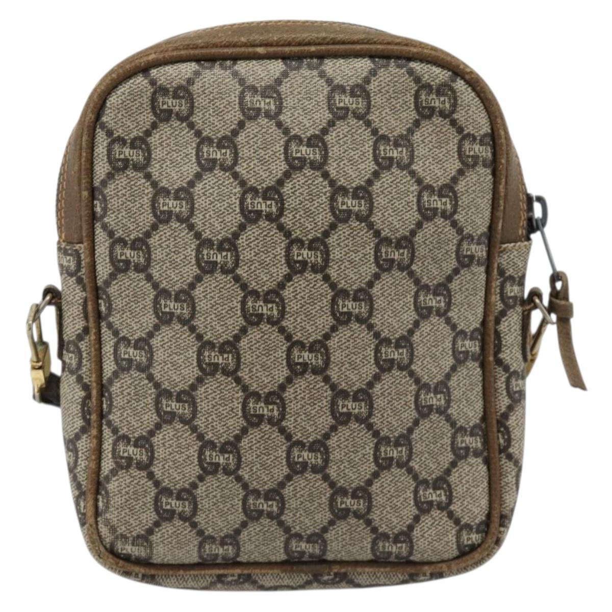 GUCCI GG Plus Supreme Shoulder Bag PVC Beige Auth ka4917