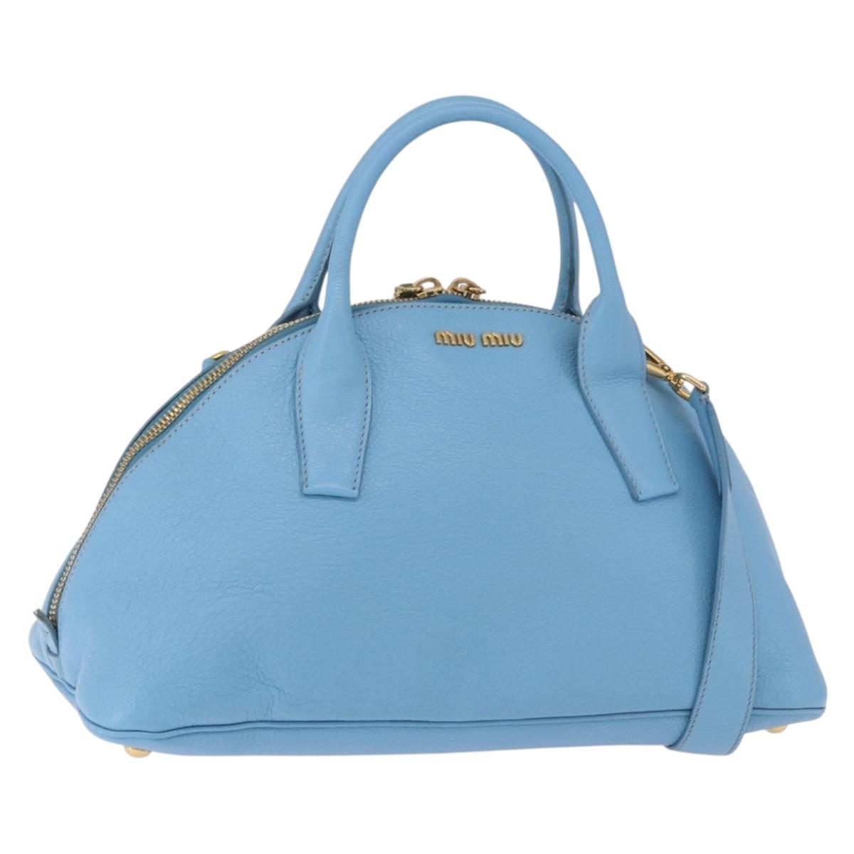 Miu Miu Hand Bag Leather 2way Light Blue Gold Auth ka4918M