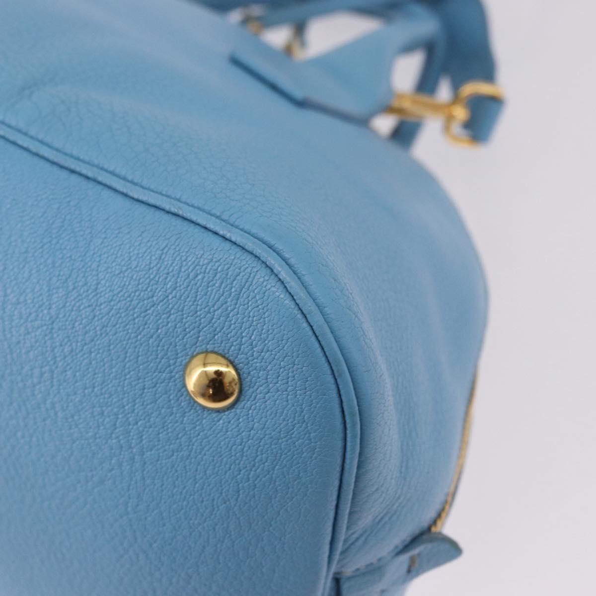 Miu Miu Hand Bag Leather 2way Light Blue Gold Auth ka4918M