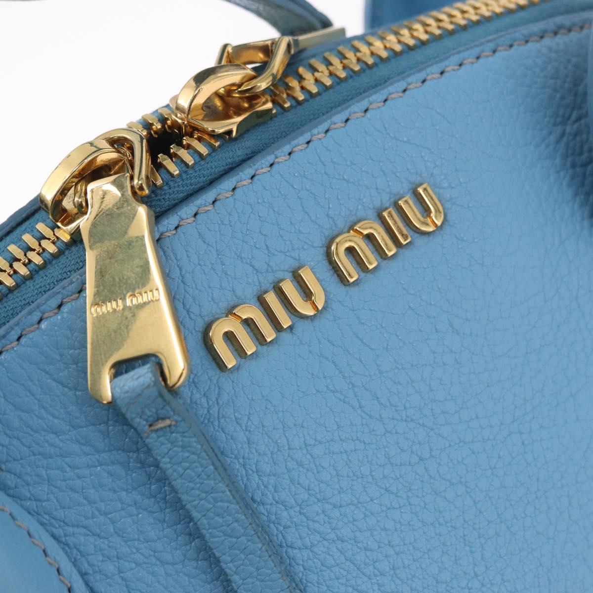 Miu Miu Hand Bag Leather 2way Light Blue Gold Auth ka4918M