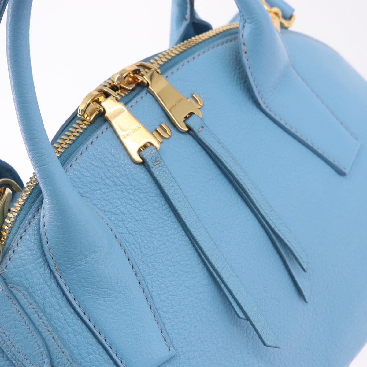Miu Miu Hand Bag Leather 2way Light Blue Gold Auth ka4918M