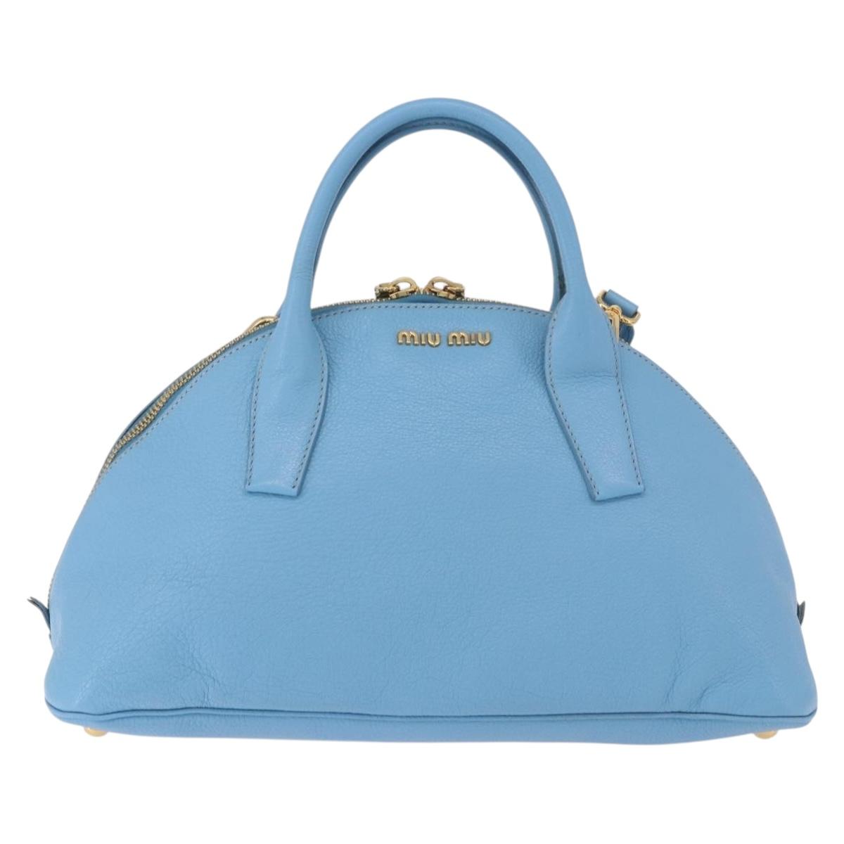 Miu Miu Hand Bag Leather 2way Light Blue Gold Auth ka4918M