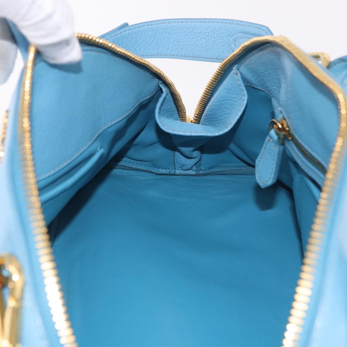 Miu Miu Hand Bag Leather 2way Light Blue Gold Auth ka4918M