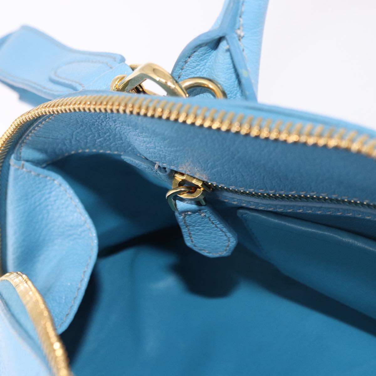 Miu Miu Hand Bag Leather 2way Light Blue Gold Auth ka4918M