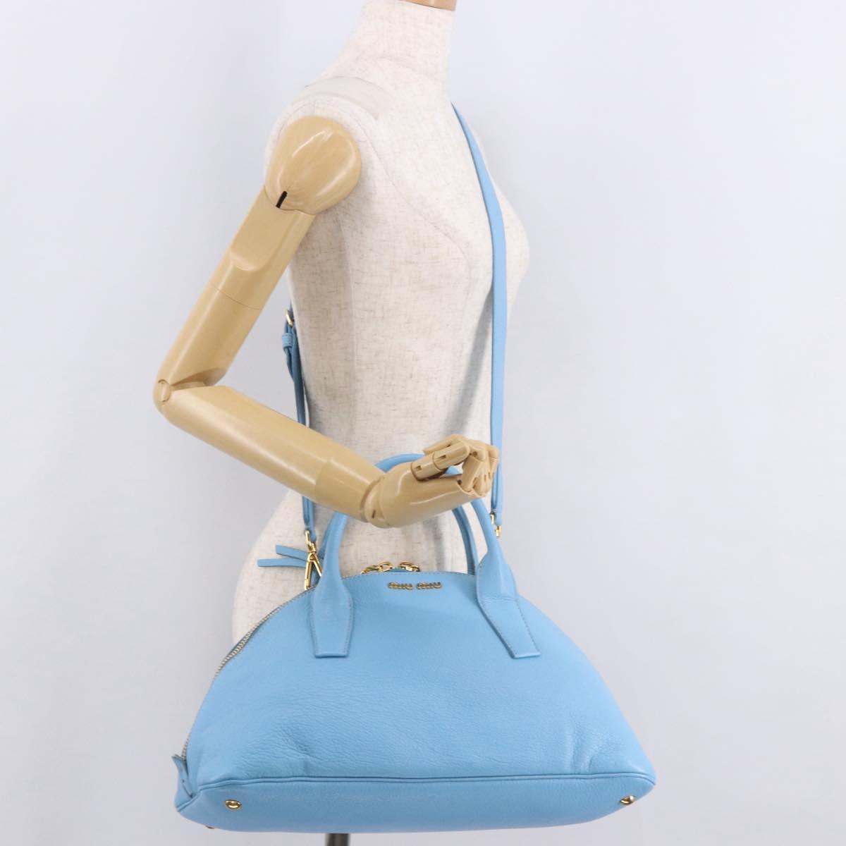 Miu Miu Hand Bag Leather 2way Light Blue Gold Auth ka4918M