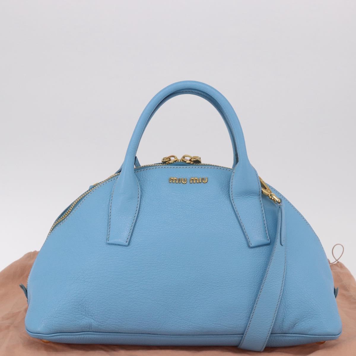 Miu Miu Hand Bag Leather 2way Light Blue Gold Auth ka4918M