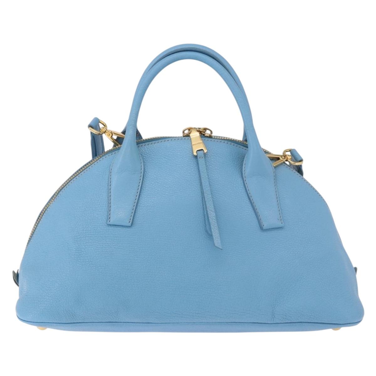 Miu Miu Hand Bag Leather 2way Light Blue Gold Auth ka4918M