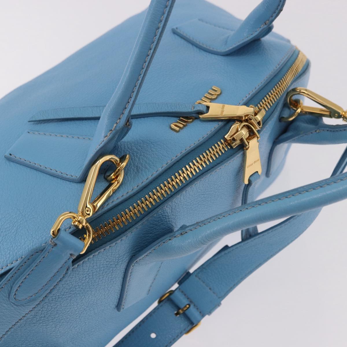 Miu Miu Hand Bag Leather 2way Light Blue Gold Auth ka4918M