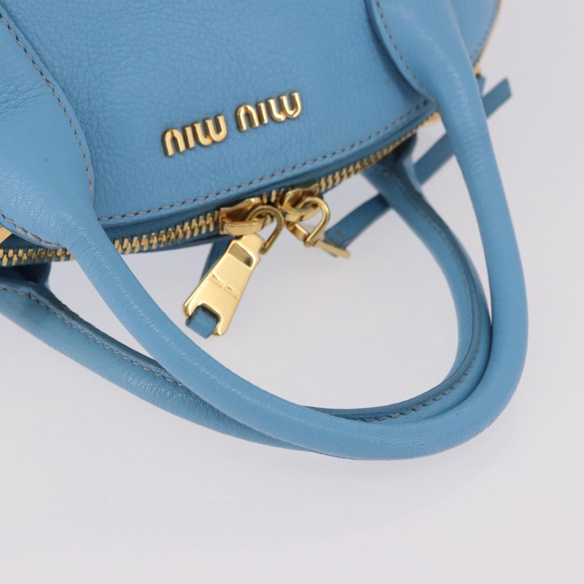 Miu Miu Hand Bag Leather 2way Light Blue Gold Auth ka4918M
