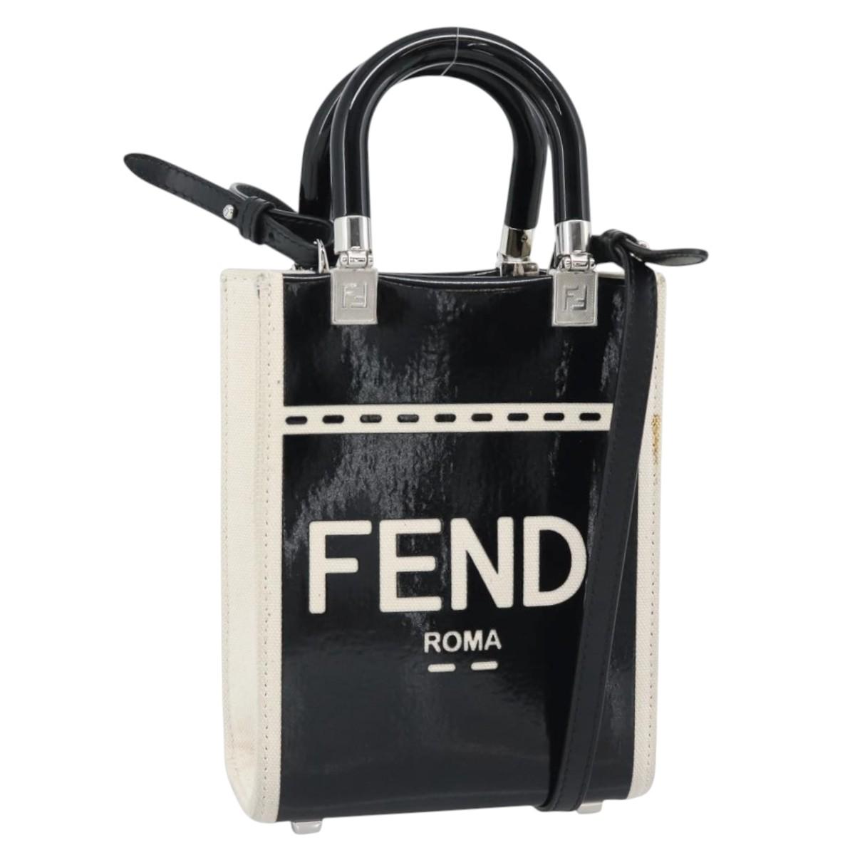 FENDI Hand Bag Patent leather 2way Black Silver Auth ka4919M