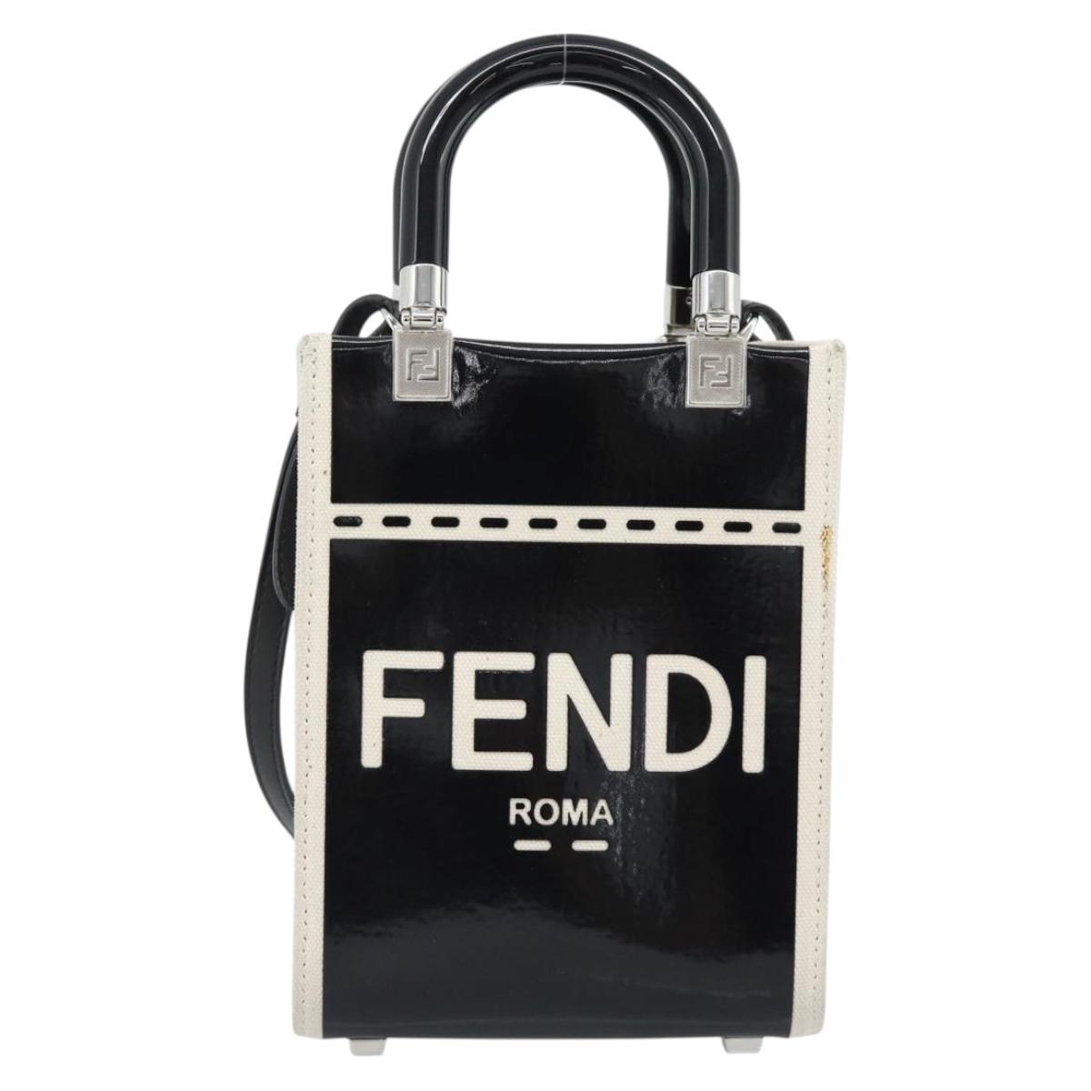 FENDI Hand Bag Patent leather 2way Black Silver Auth ka4919M