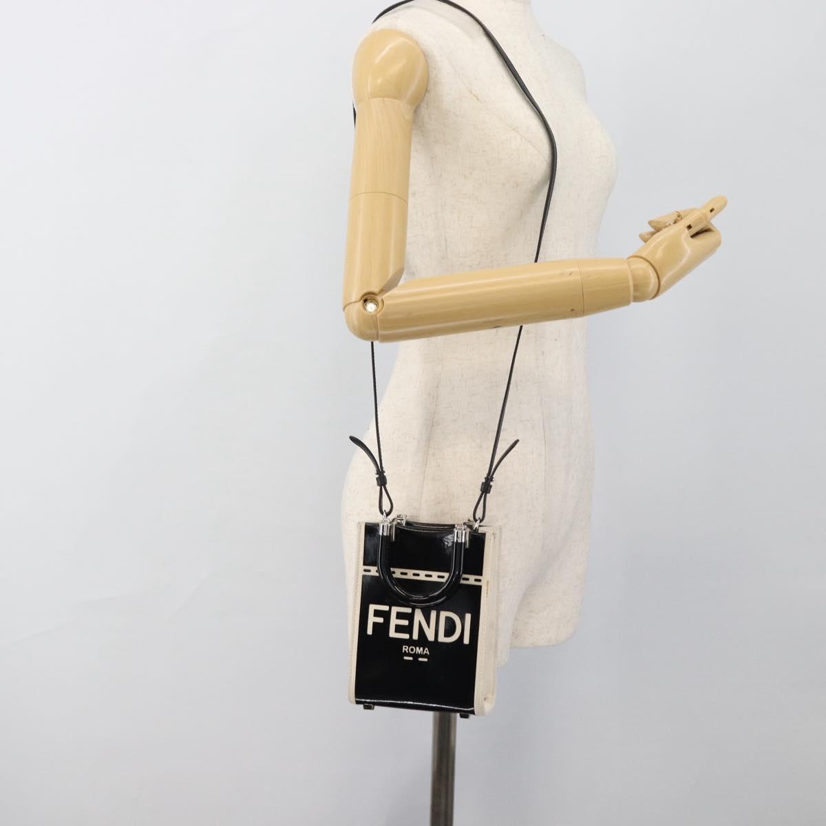 FENDI Hand Bag Patent leather 2way Black Silver Auth ka4919M