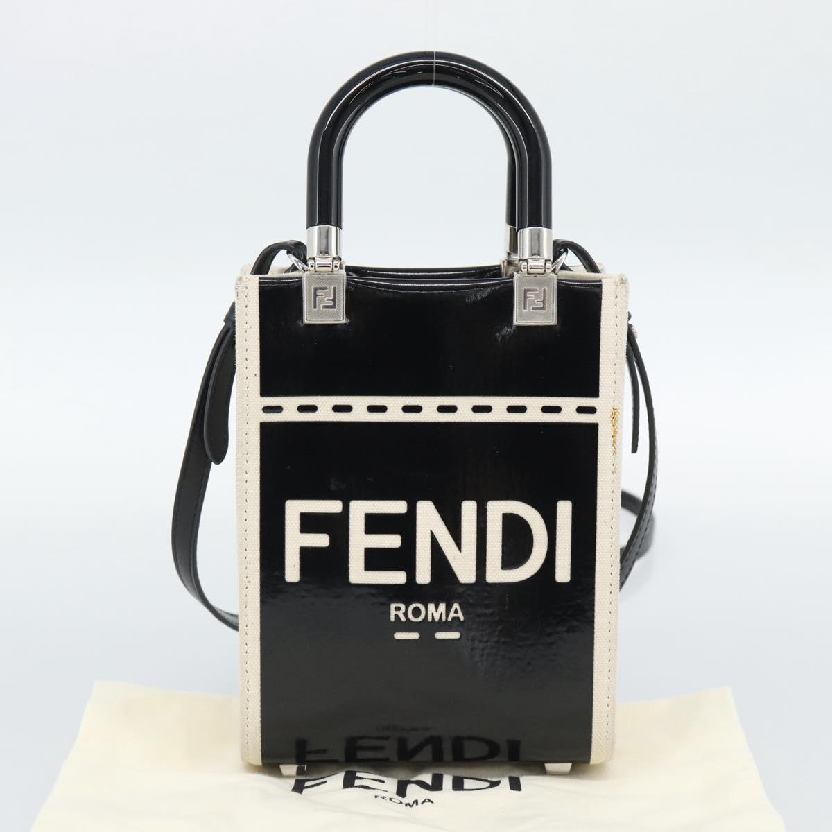 FENDI Hand Bag Patent leather 2way Black Silver Auth ka4919M