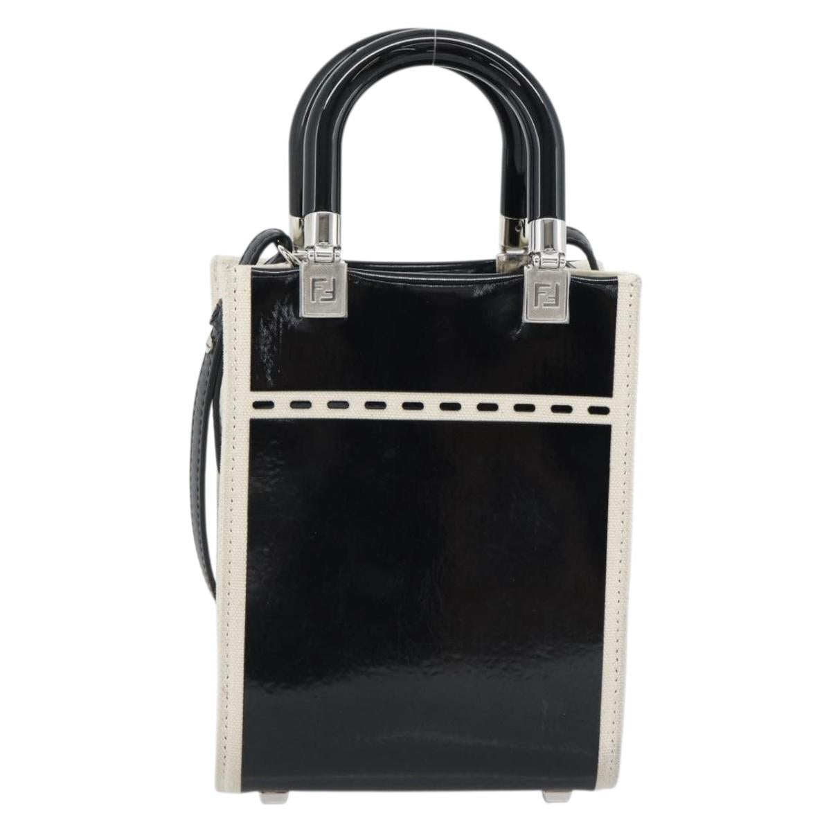 FENDI Hand Bag Patent leather 2way Black Silver Auth ka4919M