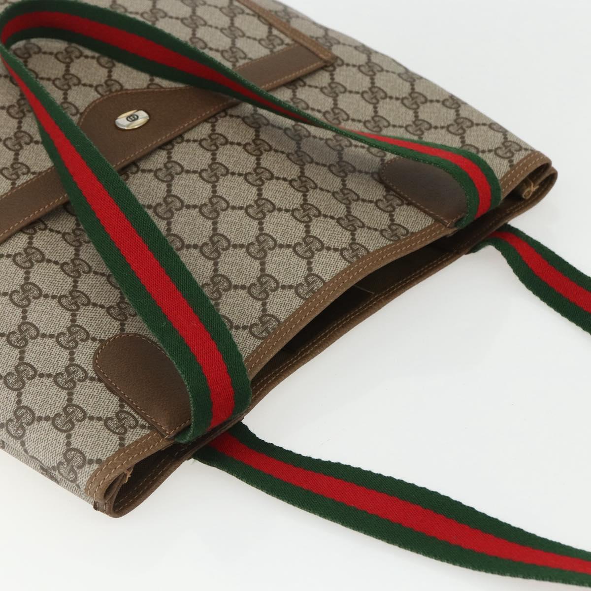 GUCCI GG Supreme Web Sherry Line Tote Bag PVC Beige Red 39 02 003 Auth ka492