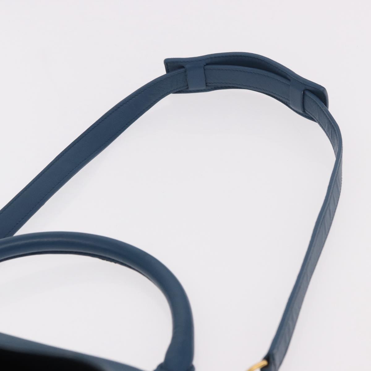 CELINE Trapeze Hand Bag Leather 2way Blue Gold Auth ka4923V
