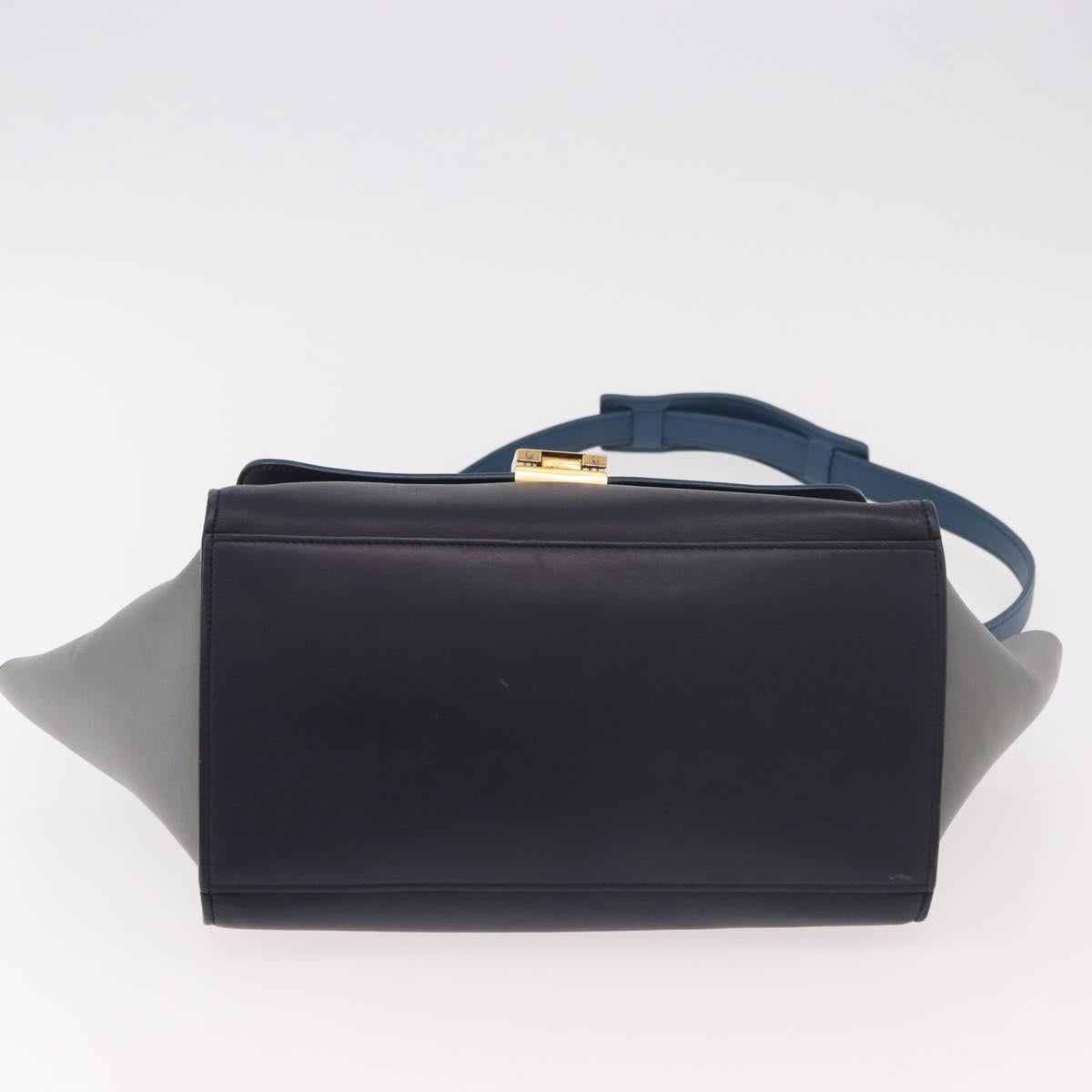 CELINE Trapeze Hand Bag Leather 2way Blue Gold Auth ka4923V