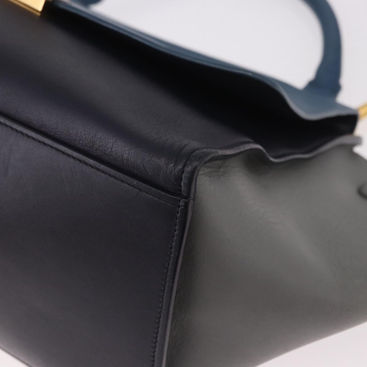 CELINE Trapeze Hand Bag Leather 2way Blue Gold Auth ka4923V