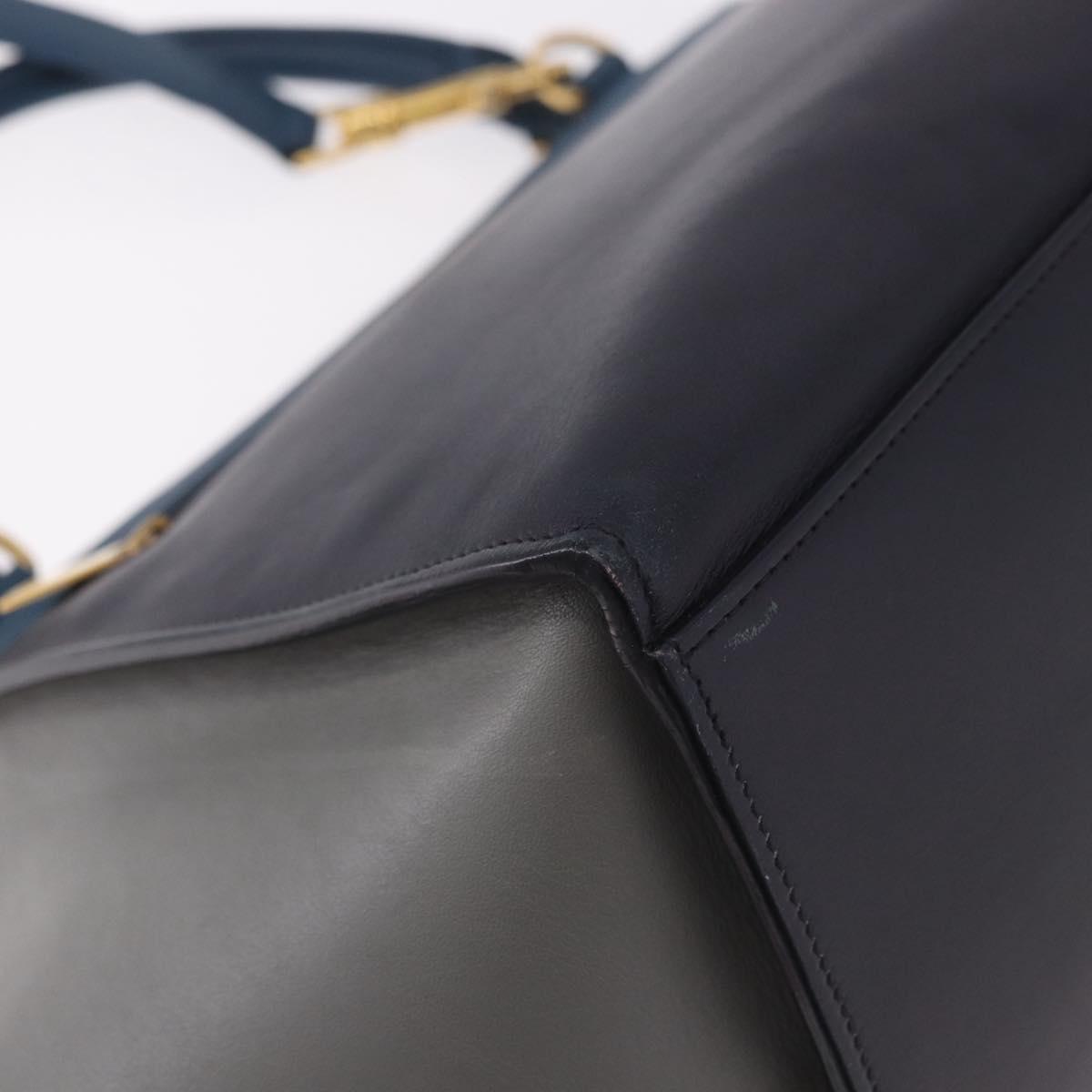 CELINE Trapeze Hand Bag Leather 2way Blue Gold Auth ka4923V