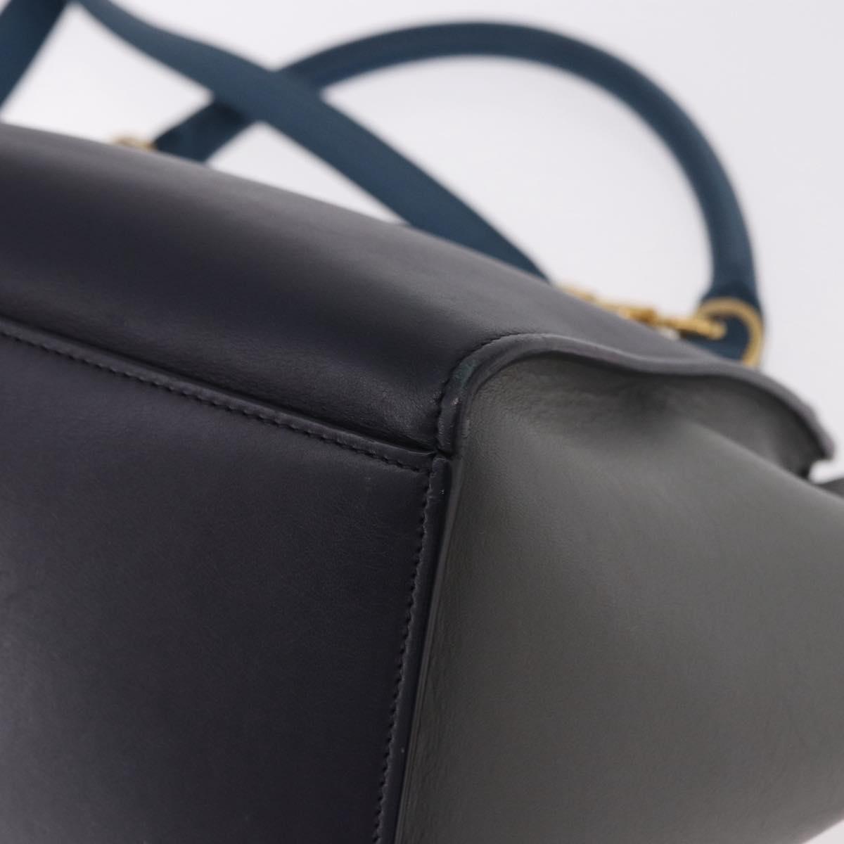 CELINE Trapeze Hand Bag Leather 2way Blue Gold Auth ka4923V