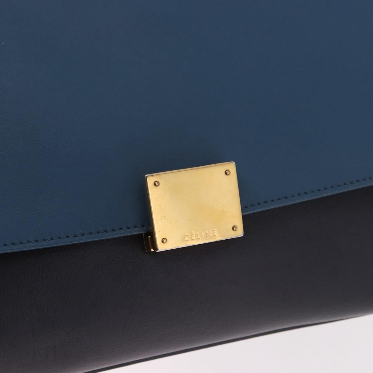 CELINE Trapeze Hand Bag Leather 2way Blue Gold Auth ka4923V