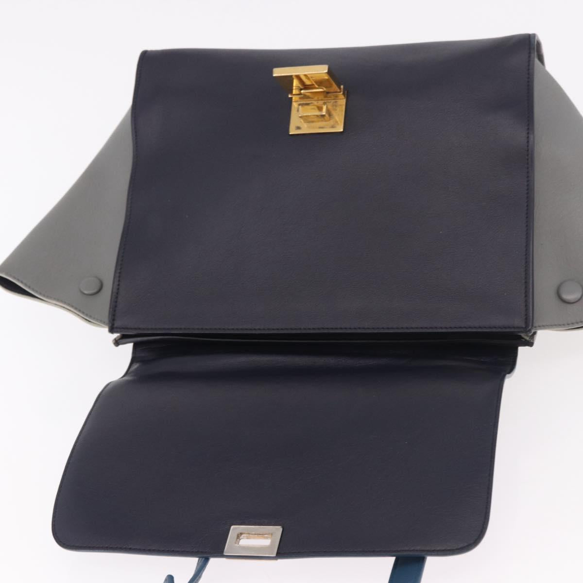 CELINE Trapeze Hand Bag Leather 2way Blue Gold Auth ka4923V