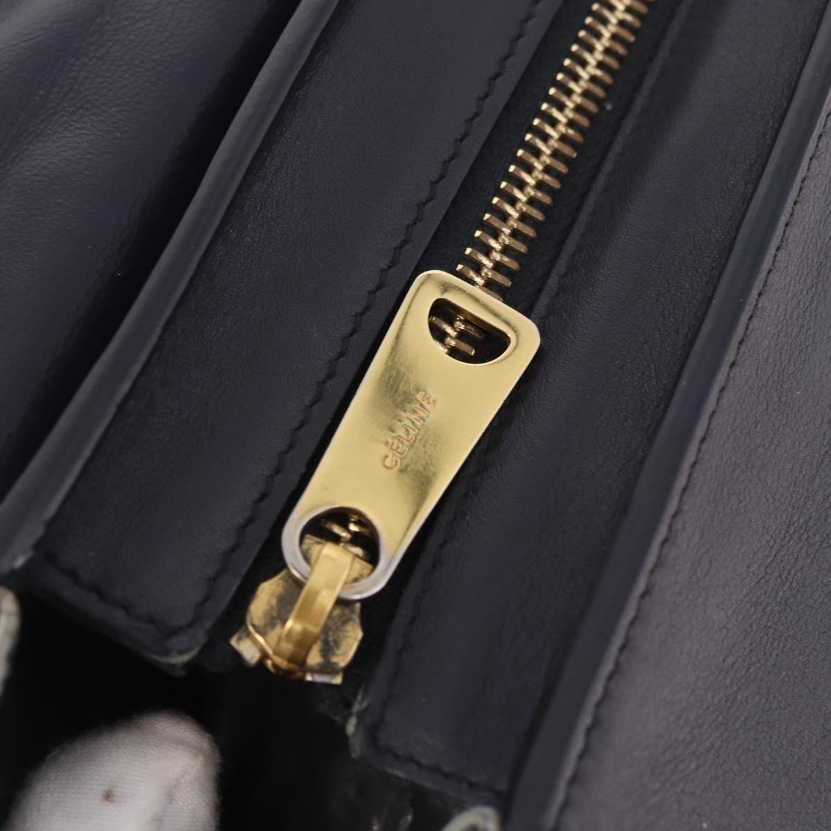 CELINE Trapeze Hand Bag Leather 2way Blue Gold Auth ka4923V
