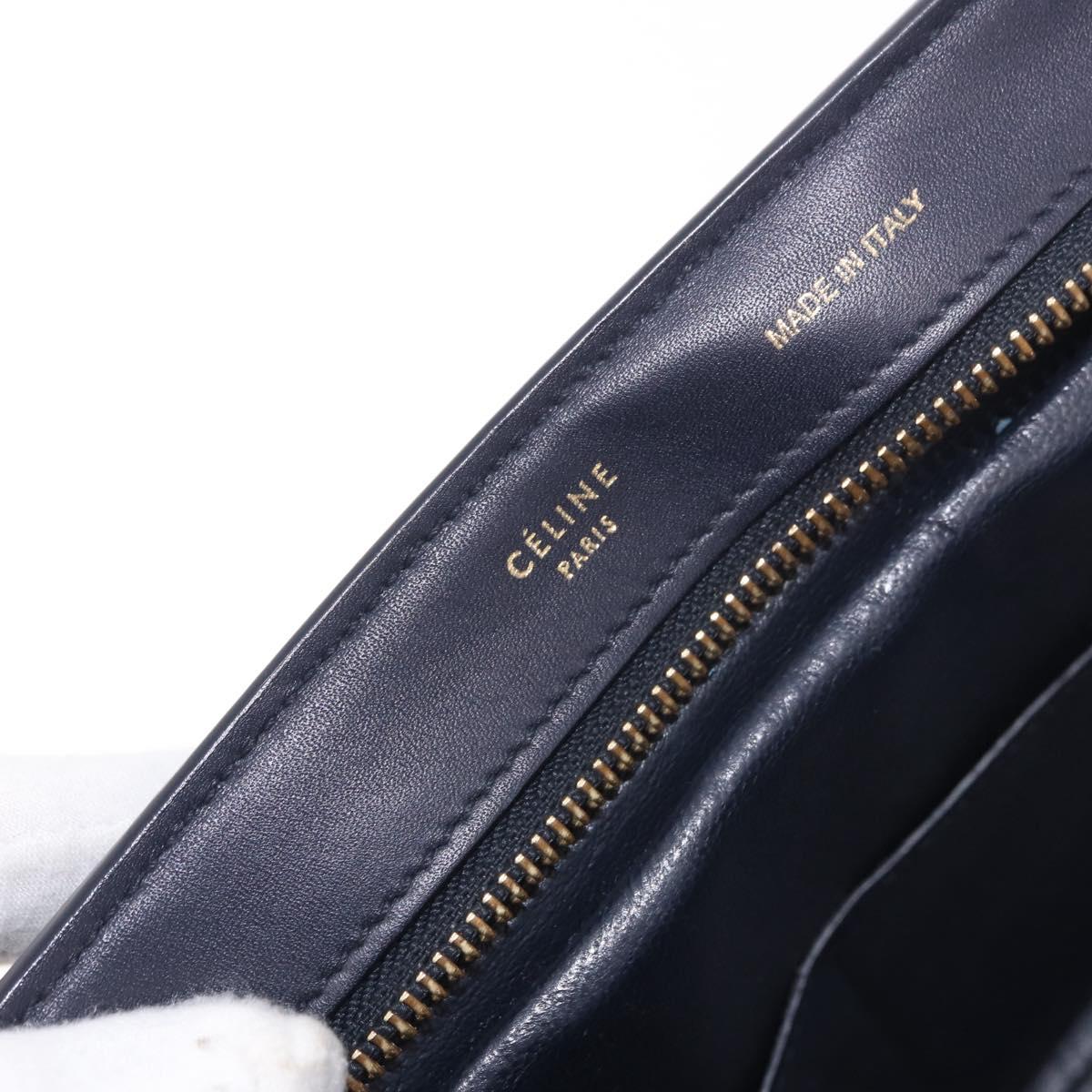 CELINE Trapeze Hand Bag Leather 2way Blue Gold Auth ka4923V
