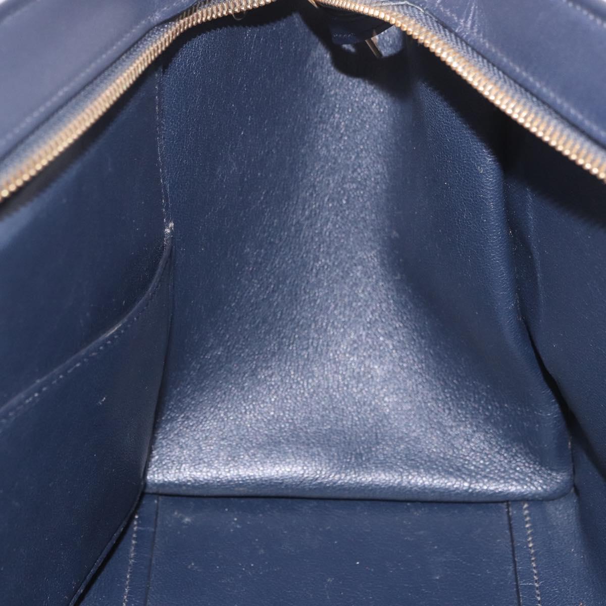 CELINE Trapeze Hand Bag Leather 2way Blue Gold Auth ka4923V