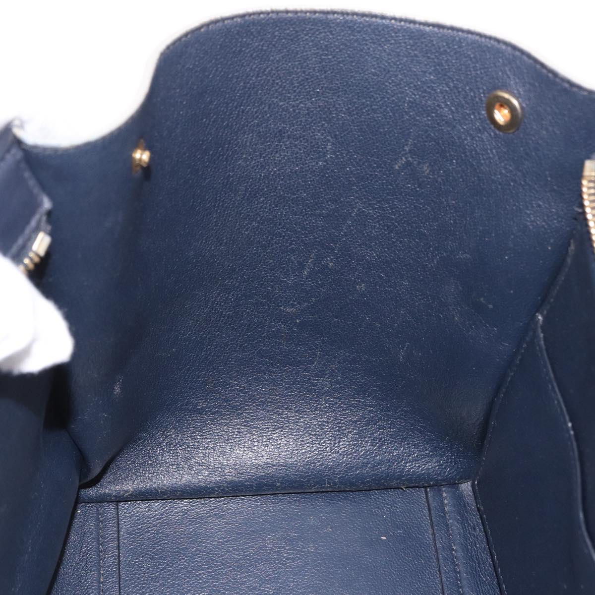 CELINE Trapeze Hand Bag Leather 2way Blue Gold Auth ka4923V